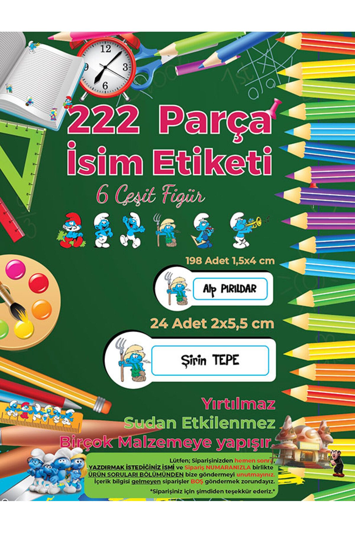 Okul%20Etiketi%20Kalem%20Defter%20Etiketi,%20Şirinler%20V1%20Etiketi%20-%20222%20Adet%20Folyo%20Sticker