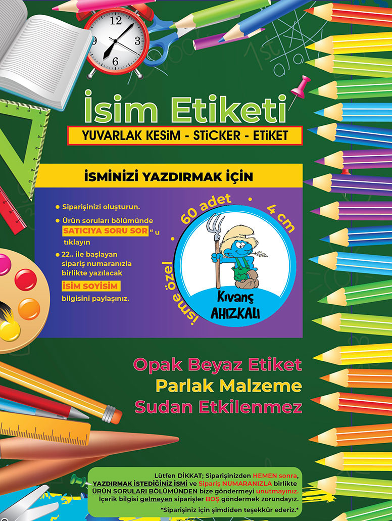 Okul%20Etiketi%20Kalem%20Defter%20Etiketi,%20Şirinler%20V1%20Etiketi%20-%2060%20Adet%204cm%20Opak%20Sticker