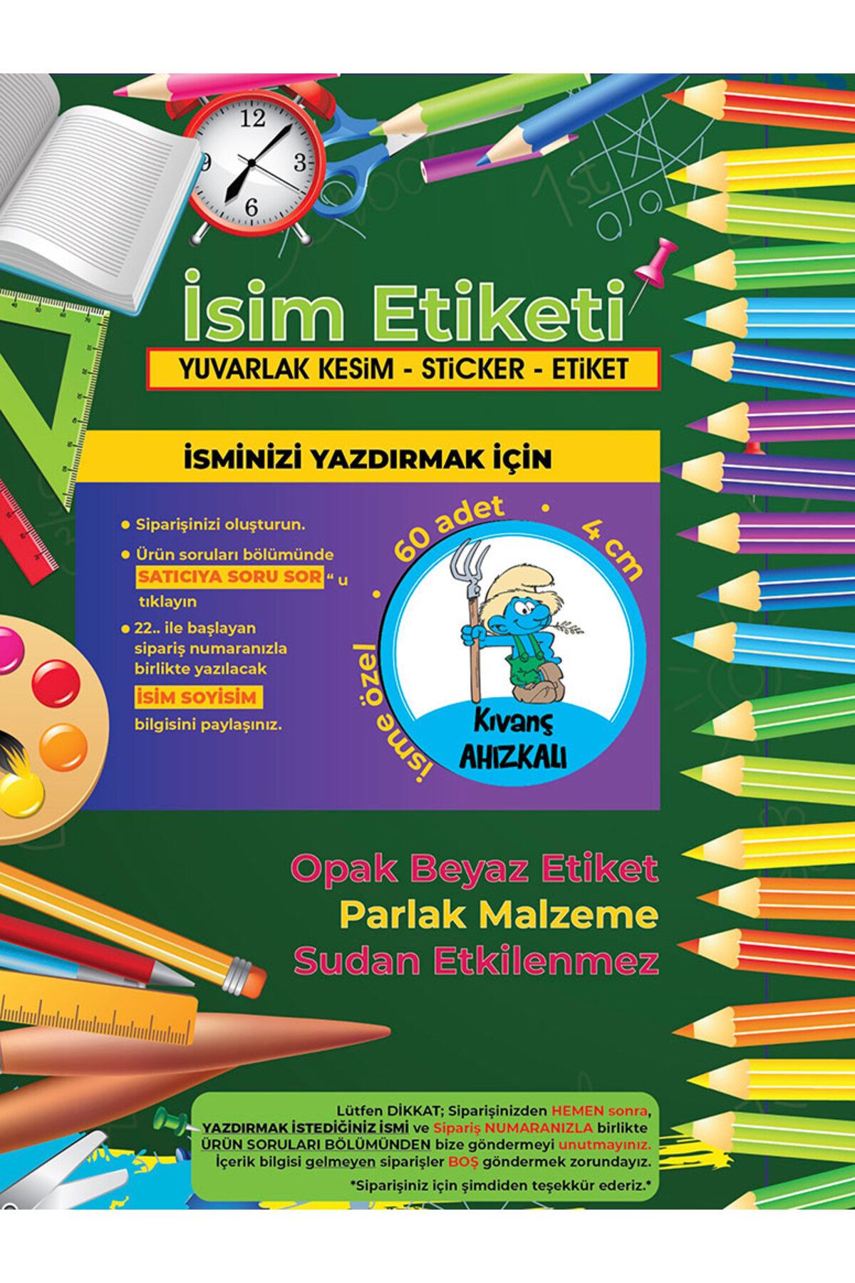 Okul%20Etiketi%20Kalem%20Defter%20Etiketi,%20Şirinler%20V1%20Etiketi%20-%2060%20Adet%204cm%20Opak%20Sticker