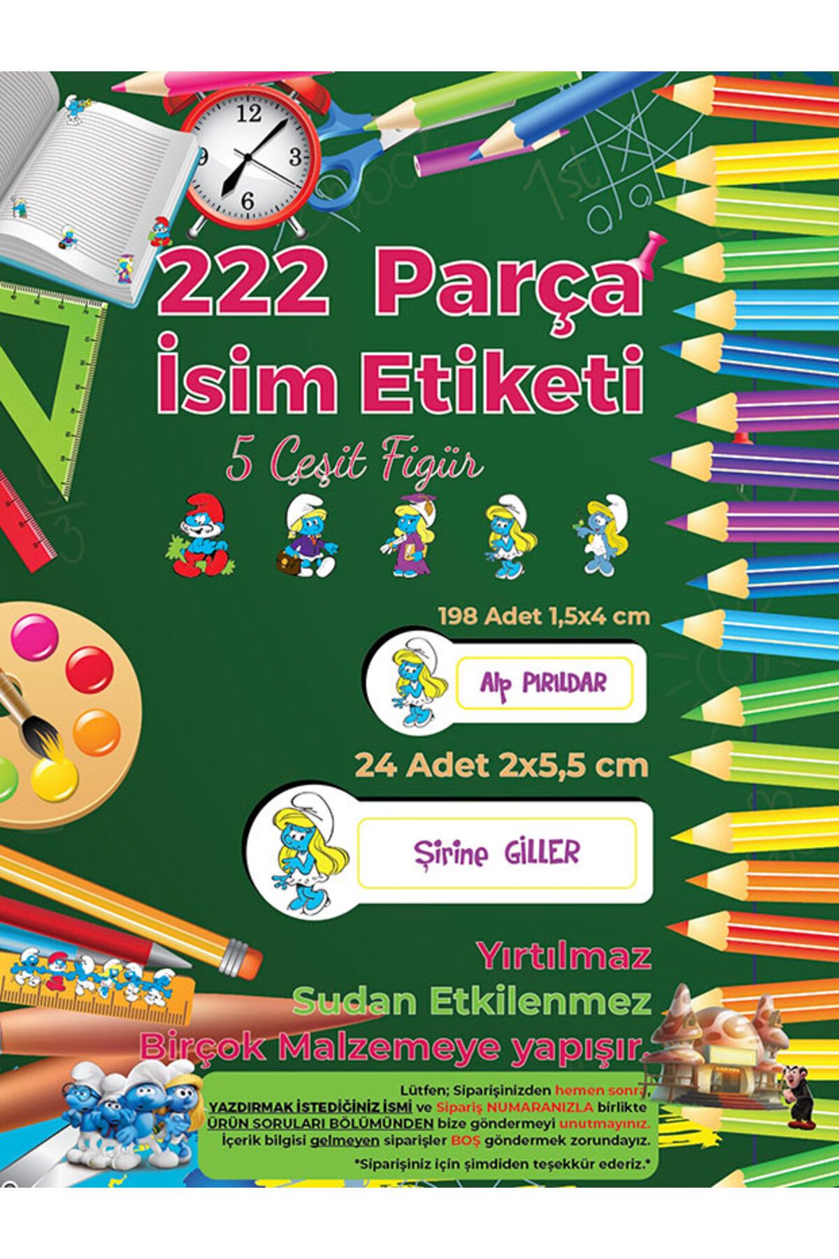 Okul%20Etiketi%20Kalem%20Defter%20Etiketi,%20Şirinler%20V2%20Etiketi%20-%20222%20Adet%20Folyo%20Sticker