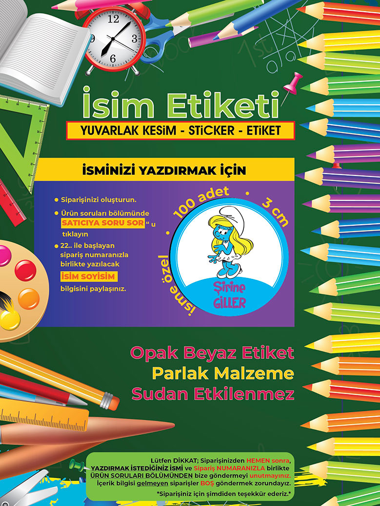 Okul%20Etiketi%20Kalem%20Defter%20Etiketi,%20Şirinler%20V2%20Etiketi%20-%20100%20Adet%203cm%20Opak%20Sticker