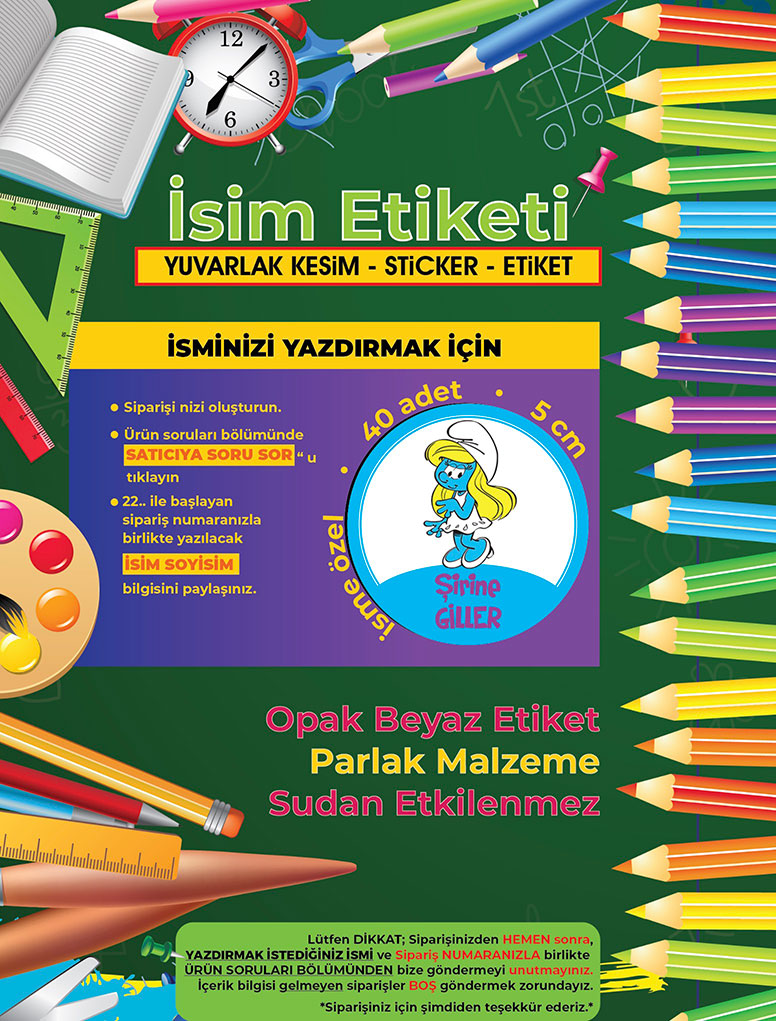 Okul%20Etiketi%20Kalem%20Defter%20Etiketi,%20Şirinler%20V2%20Etiketi%20-%2040%20Adet%205cm%20Opak%20Sticker