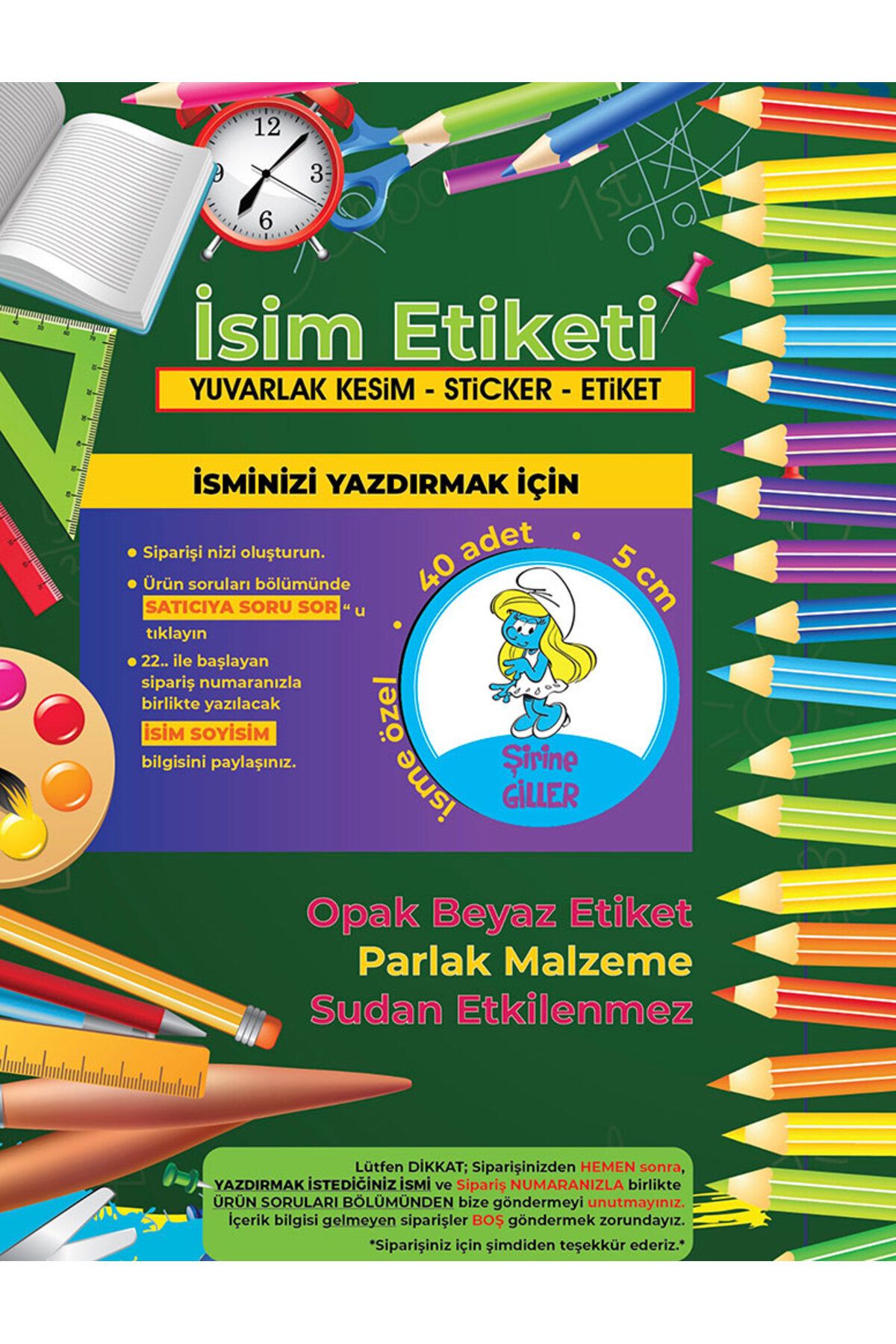 Okul%20Etiketi%20Kalem%20Defter%20Etiketi,%20Şirinler%20V2%20Etiketi%20-%2040%20Adet%205cm%20Opak%20Sticker