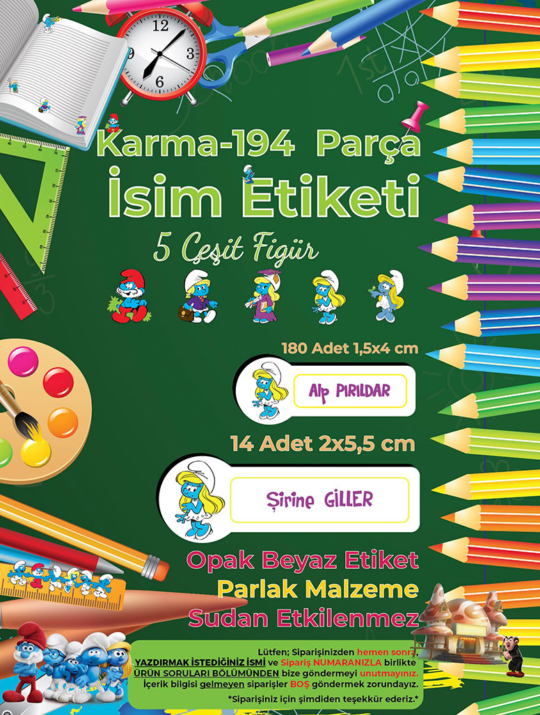 Okul%20Etiketi%20Kalem%20Defter%20Etiketi,%20Şirinler%20v2%20Etiketi%20-%20194%20Adet%20Opak%20Sticker