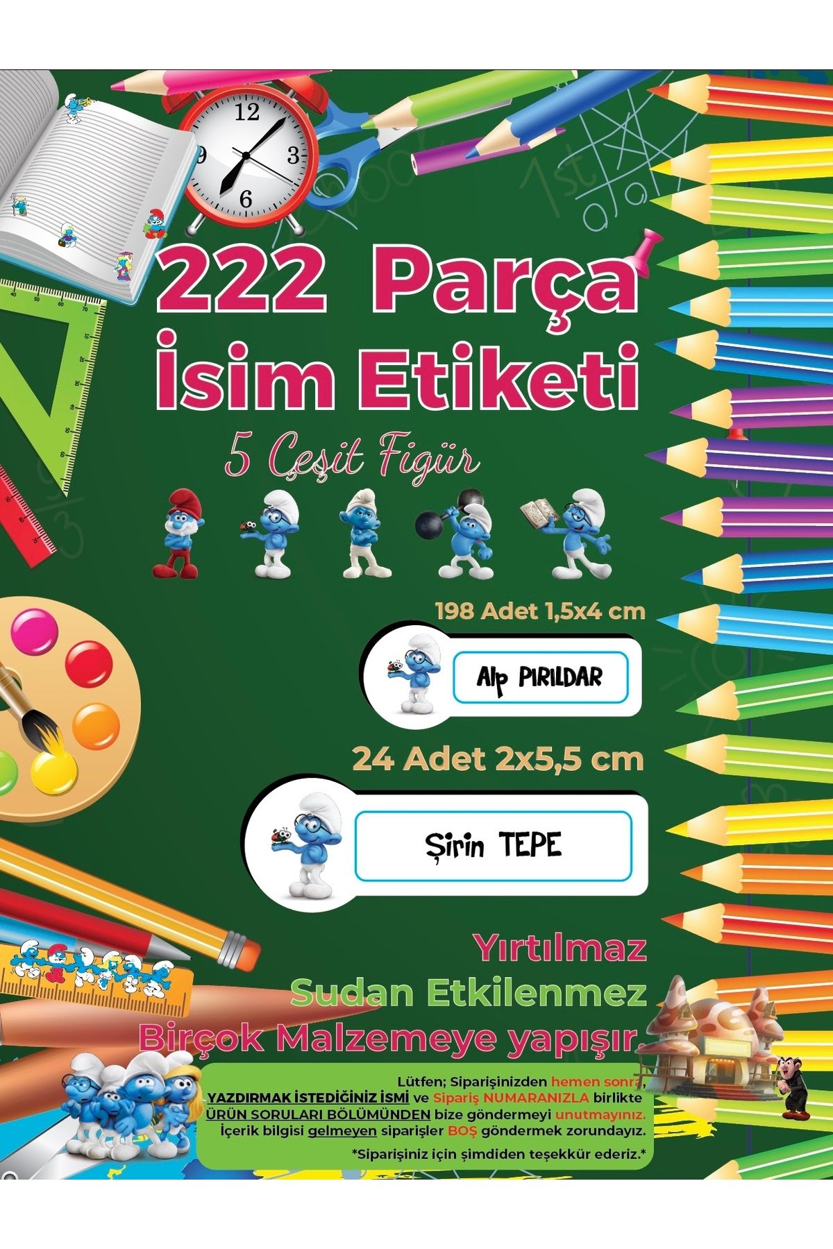 Okul%20Etiketi%20Kalem%20Defter%20Etiketi,%20Şirinler%20V3%20Etiketi%20-%20222%20Adet%20Folyo%20Sticker