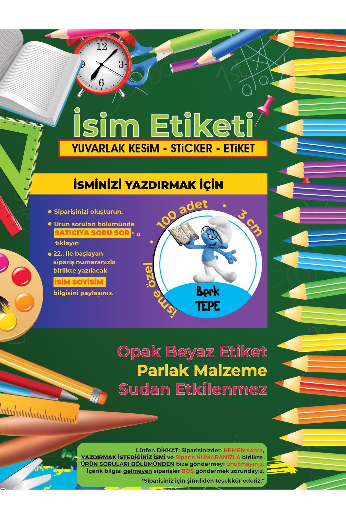 Okul%20Etiketi%20Kalem%20Defter%20Etiketi,%20Şirinler%20V3%20Etiketi%20-%20100%20Adet%203cm%20Opak%20Sticker