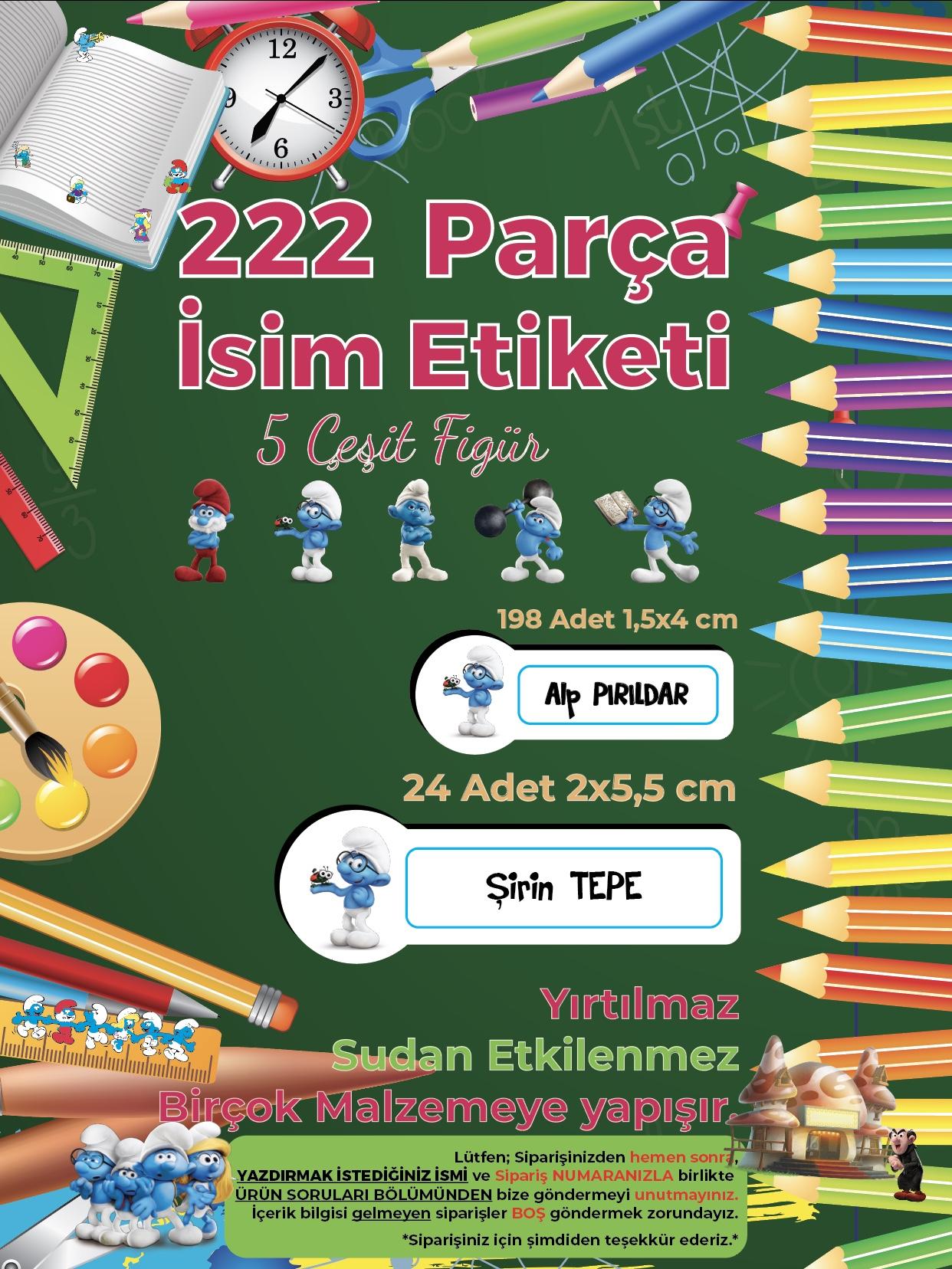 Okul%20Etiketi%20Kalem%20Defter%20Etiketi,%20Şirinler%20V3%20Etiketi%20-%20222%20Adet%20Folyo%20Sticker