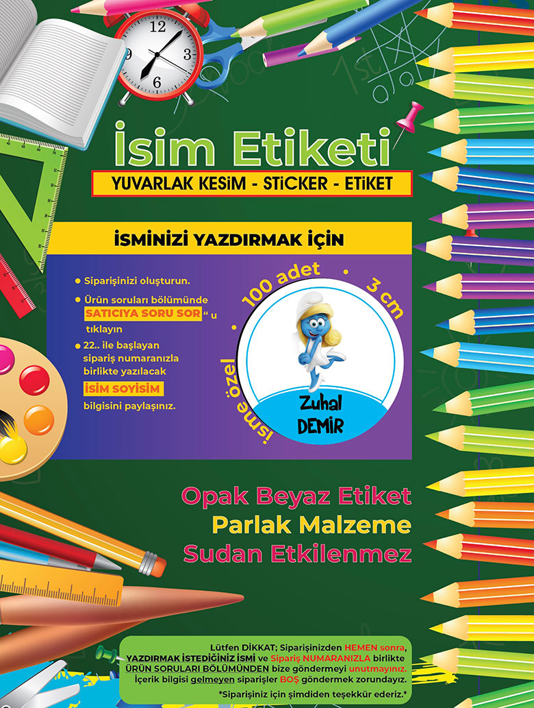 Okul%20Etiketi%20Kalem%20Defter%20Etiketi,%20Şirinler%20V4%20Etiketi%20-%20100%20Adet%203cm%20Opak%20Sticker