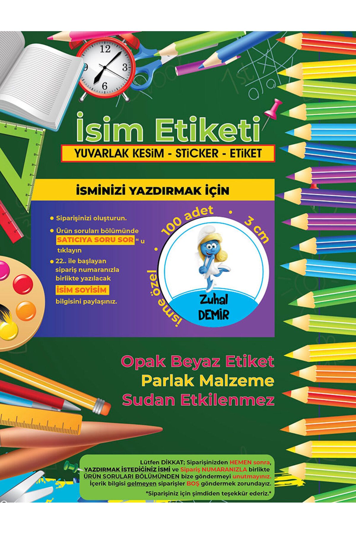 Okul%20Etiketi%20Kalem%20Defter%20Etiketi,%20Şirinler%20V4%20Etiketi%20-%20100%20Adet%203cm%20Opak%20Sticker