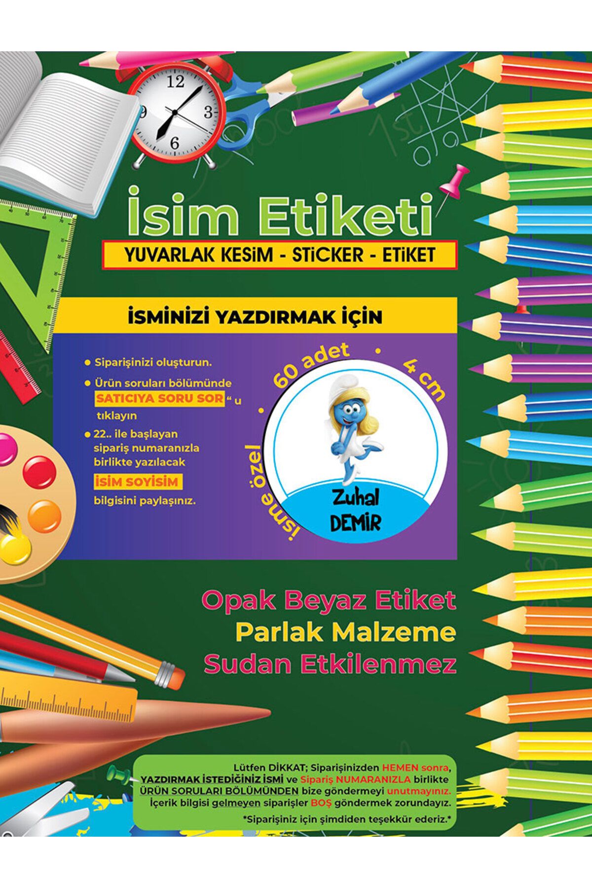 Okul%20Etiketi%20Kalem%20Defter%20Etiketi,%20Şirinler%20V4%20Etiketi%20-%2060%20Adet%204cm%20Opak%20Sticker