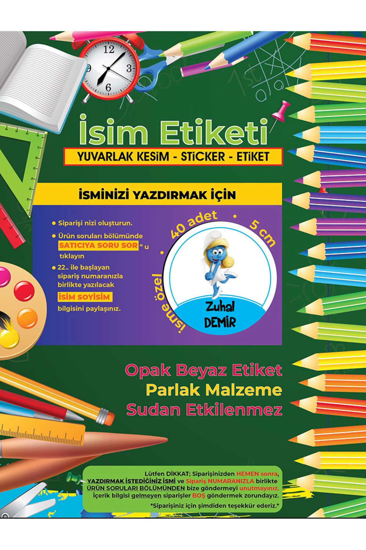 Okul%20Etiketi%20Kalem%20Defter%20Etiketi,%20Şirinler%20V4%20Etiketi%20-%2040%20Adet%205cm%20Opak%20Sticker