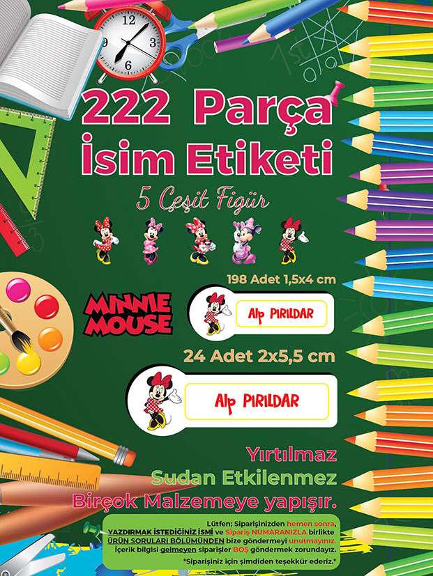 Okul%20Etiketi%20Kalem%20Defter%20Etiketi,%20Minnie%20Mouse%20Etiketi%20-%20222%20Adet%20Folyo%20Sticker