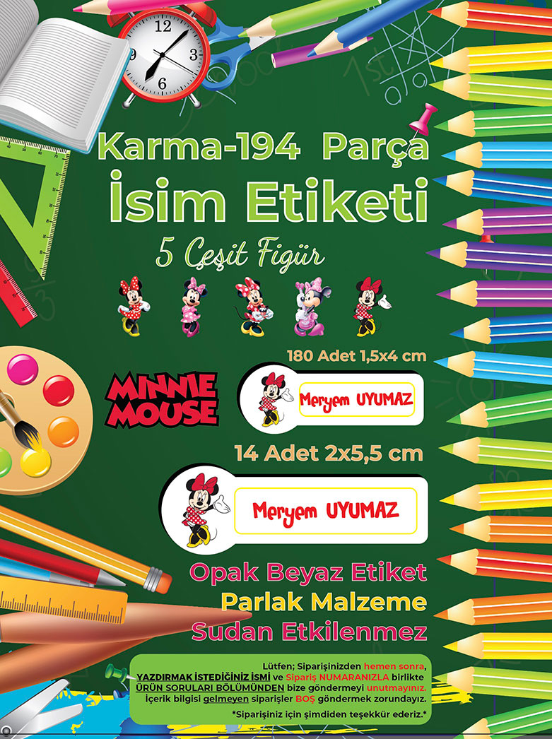 Okul%20Etiketi%20Kalem%20Defter%20Etiketi,%20Minnie%20Mouse%20Etiketi%20-%20194%20Adet%20Opak%20Sticker