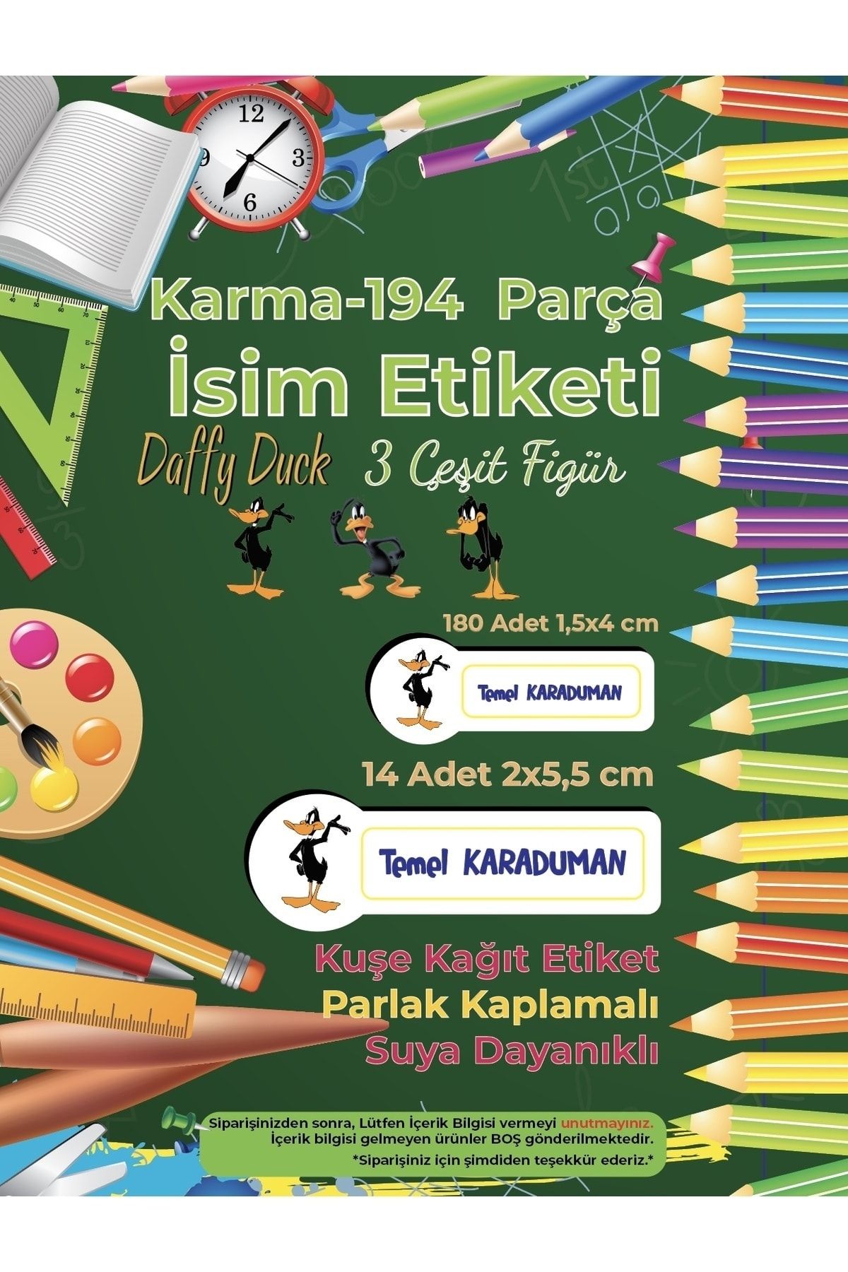 Okul%20Etiketi%20Kalem%20Defter%20Etiketi,%20Daffy%20Duck%20Etiketi%20-%20194%20Adet%20Opak%20Sticker