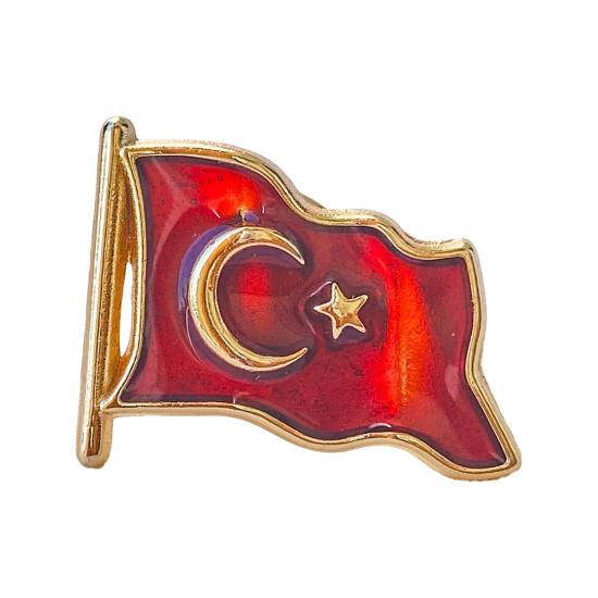 Türk Bayrağı Mineli Yaka Rozeti (İğneli)