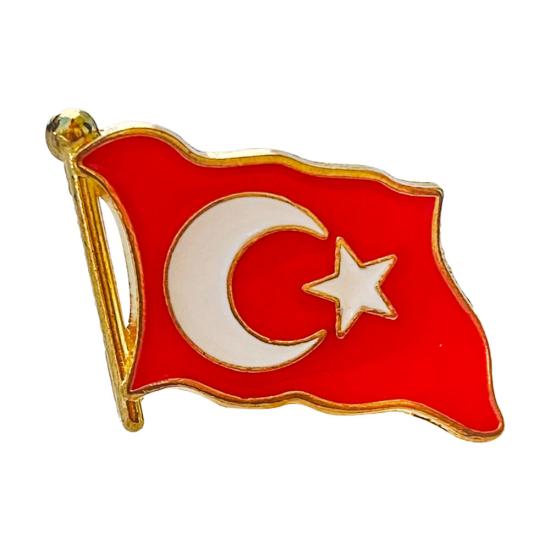 Türk Bayrağı Mineli Yaka Rozeti (İğneli)