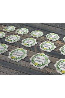 Limon C?ic?ekli C?elenk Modelli Etiket - 4 Cm Özel Kesim - Kare Kuşe Kağıt Yapışkanlı Sticker Etike