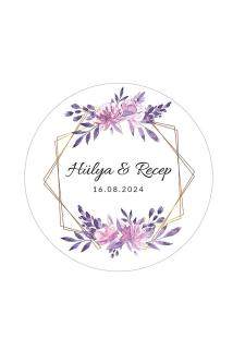 Mor Pembe Çiçek Düğün Hediyelik Etiket 4cm - 110 Adet Letbil Folyo Sticker