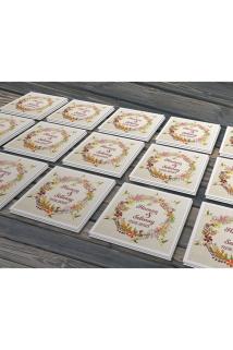 Kuşlarla Sonbahar Çiçekleri Düğün Hediyelik Etiket 4cm - Kuşe Sticker