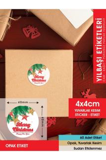 ETİKET - YILBAŞI MERRY CHRİSTMAS ETİKETİ 4, ÜRÜNLERİNİZE ÖZEL 4 CM - 60 ADET OPAK STİCKER