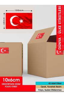 Etiket -türkiye Bayrağı Etiket Modeli 10x6 Cm - 45 Adet Folyo Sticker